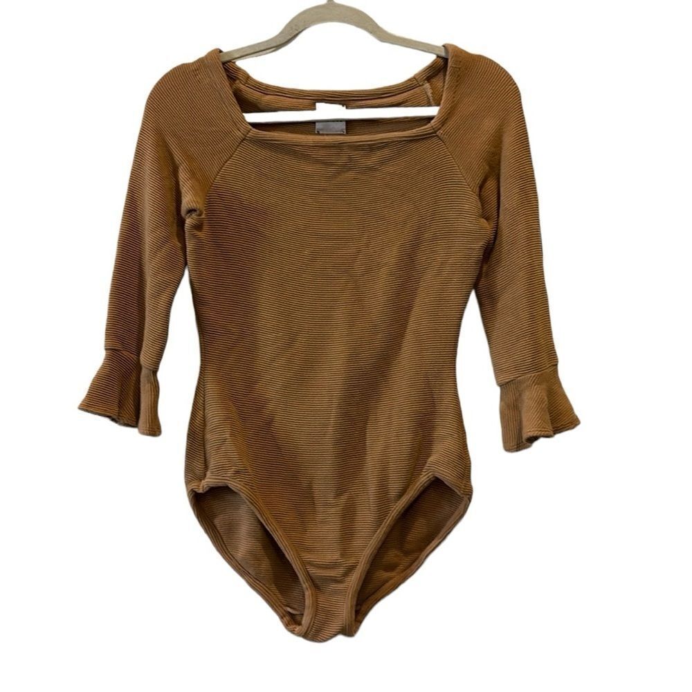 YSTR Reformation Ribbed Pull On Stretch Ruffle Sleeve Bodysuit Medium